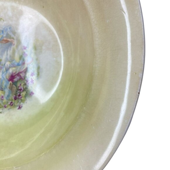 Antique French Porcelain Bowl With Cherub & Lady Design 10 Diameter Collectible - Picture 5 of 10